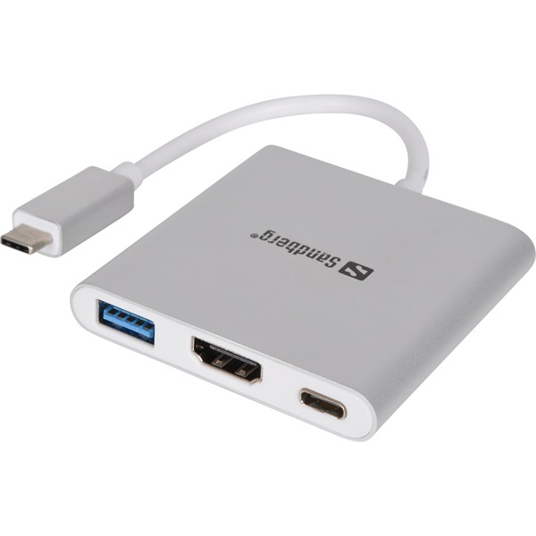 Kábel Átalakító - USB-C Mini Dock HDMI+USB (ezüst; USB-C bemenet; HDMI+USB3.0+USB-C power kimen
